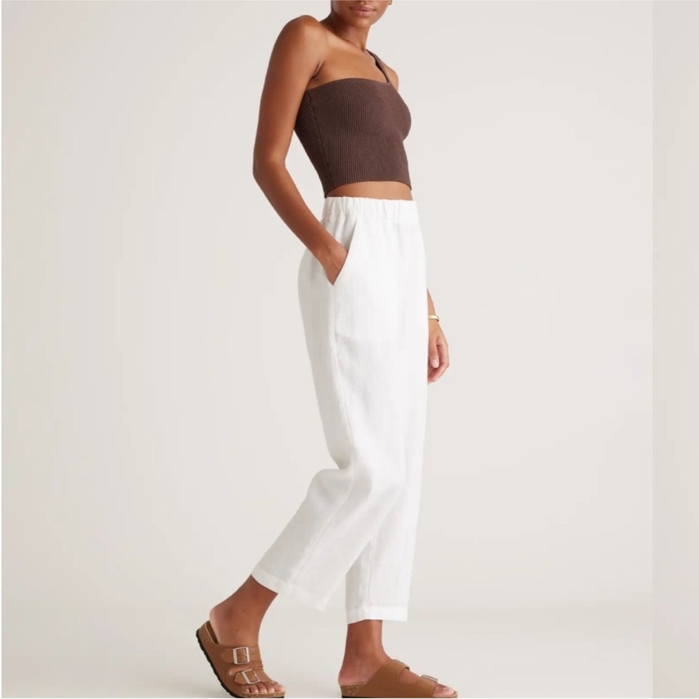 Quince White Linen Cropped Relaxed-Fit Pants - Picture 2 of 4